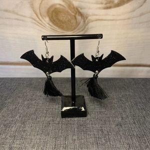 Sparkly Bat Earrings with Tassels